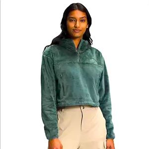 North Face crop Osito ¼ Zip Hoodie in Balsam Green size S